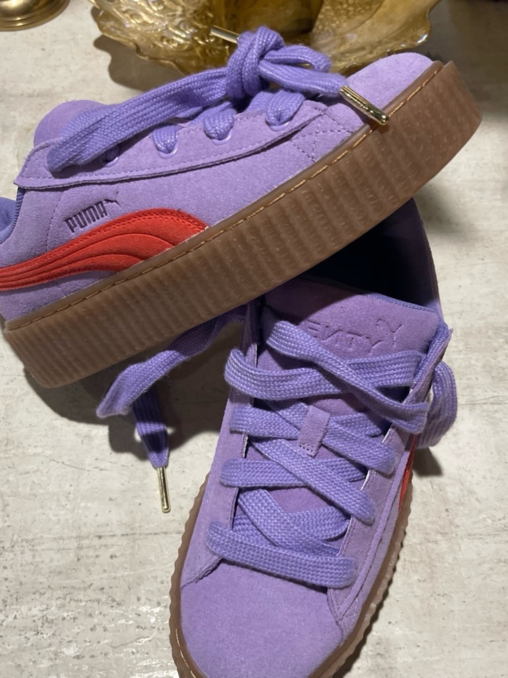Puma Fenty women  Lavender Suede Sneakers with Red Accent